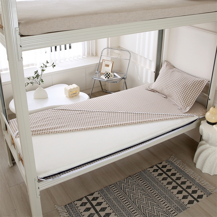 91家纺网 家纺一手货源 找家纺 凌云家纺 2025新款A类全棉水洗棉床垫套三件套四件套学生宿舍 格韵-咖