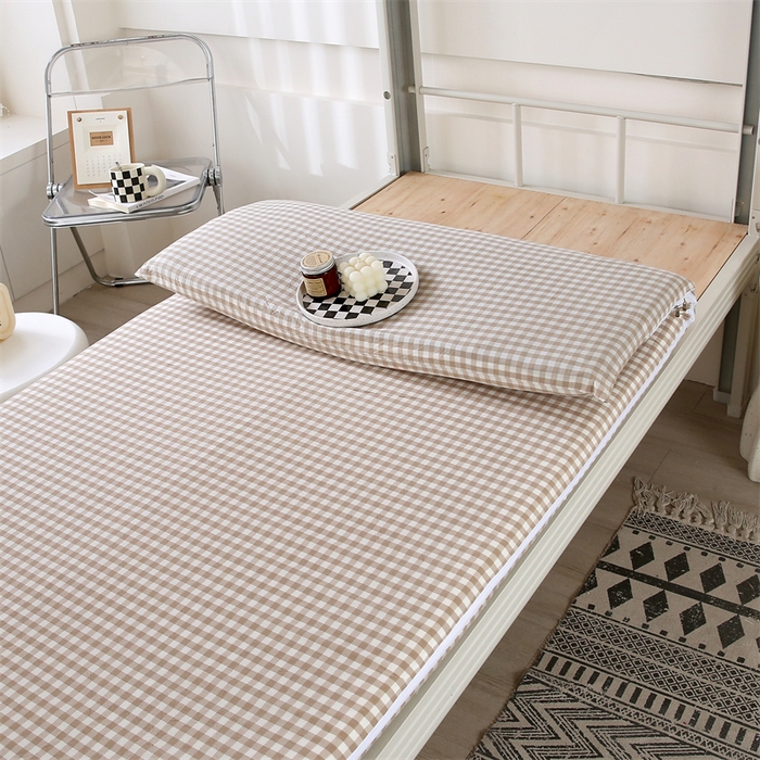 91家纺网 家纺一手货源 找家纺 凌云家纺 2025新款A类全棉水洗棉床垫套 格韵-咖