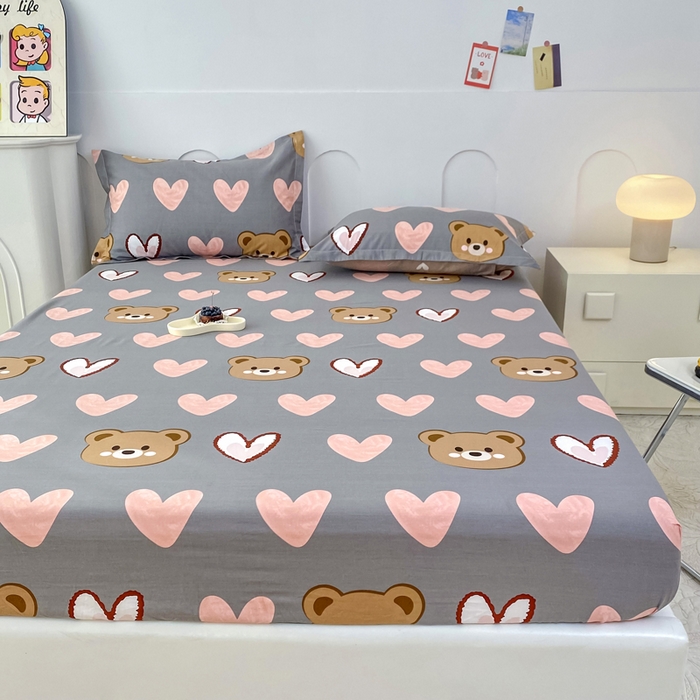 91家纺网 家纺一手货源 找家纺 帛织澜家纺 2025新款喷气12868系列纯棉印花单床笠 多米熊