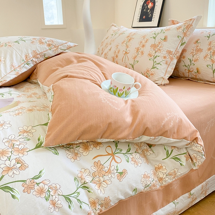 91家纺网 家纺一手货源 找家纺 家贝爱 2024春日新款A类精选高支高密水洗云锦棉四件套 悠然花开