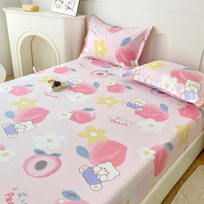 91家纺网 家纺一手货源 找家纺 帛织澜家纺 2025新款喷气12868系列纯棉印花单床笠 蜜桃桃