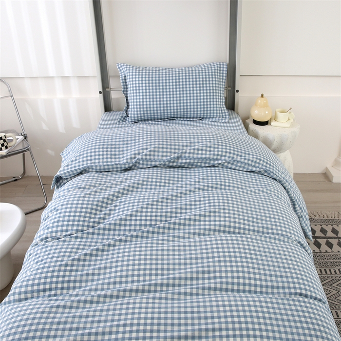 91家纺网 家纺一手货源 找家纺 凌云家纺 2025新款A类全棉水洗棉床垫套三件套四件套学生宿舍 雅致-蓝