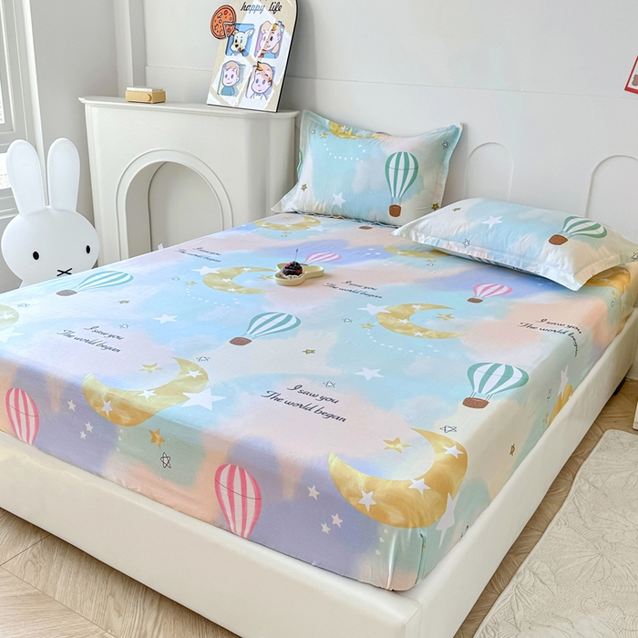 91家纺网 家纺一手货源 找家纺 帛织澜家纺 2025新款喷气12868系列纯棉印花单床笠 热气球