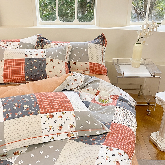 91家纺网 家纺一手货源 找家纺 家贝爱 2024春日新款A类精选高支高密水洗云锦棉四件套 花间艺桔