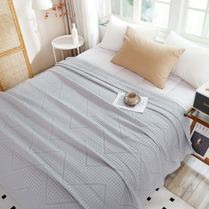 91家纺网 家纺一手货源 找家纺 朴尔家纺-毛巾被 2024新款全棉摩拉山峦风立体透气蜂窝华夫格纱布毛巾被 波浪华夫格-灰