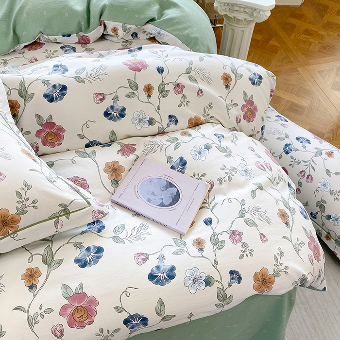 91家纺网 家纺一手货源 找家纺 家贝爱 2024春日新款A类精选高支高密水洗云锦棉四件套 初夏