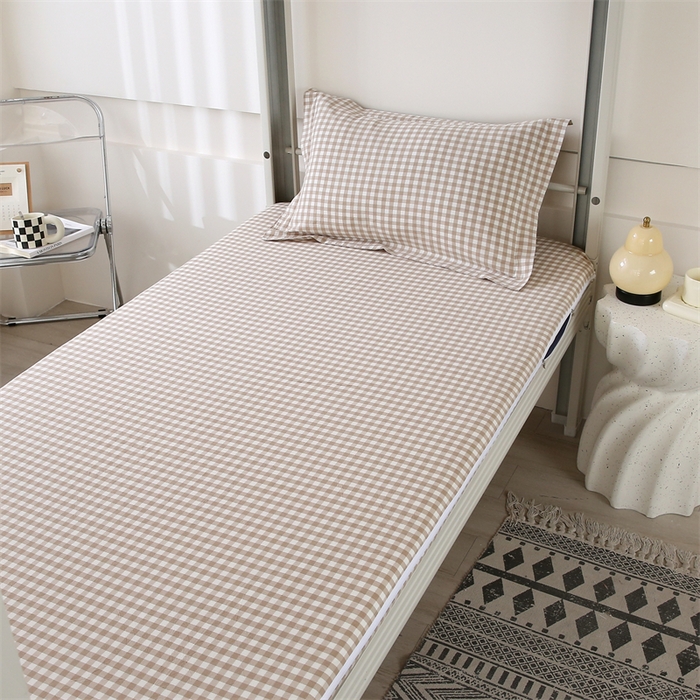 91家纺网 家纺一手货源 找家纺 凌云家纺 2025新款A类全棉水洗棉床垫套 格韵-咖