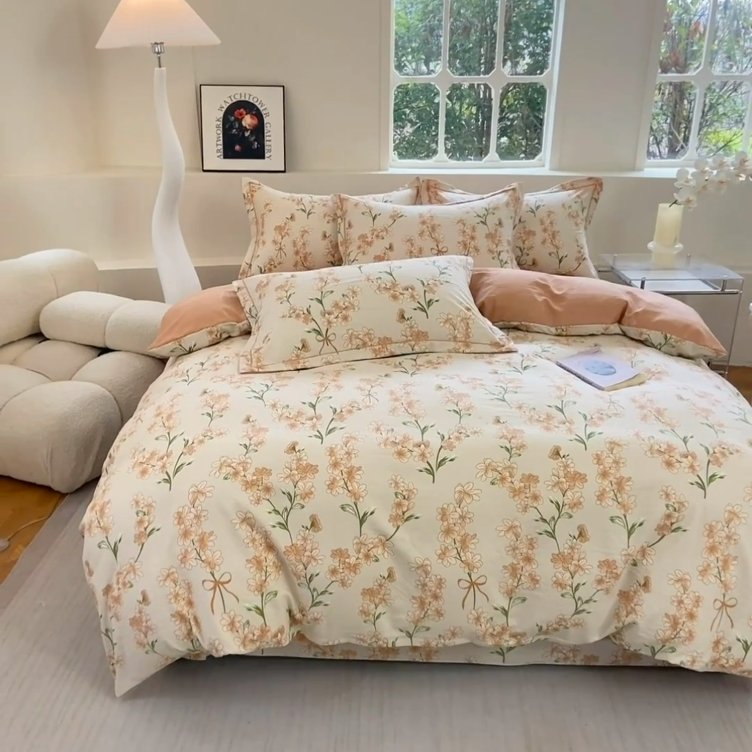 91家纺网 家纺一手货源 找家纺 家贝爱 2024春日新款A类精选高支高密水洗云锦棉四件套 悠然花开