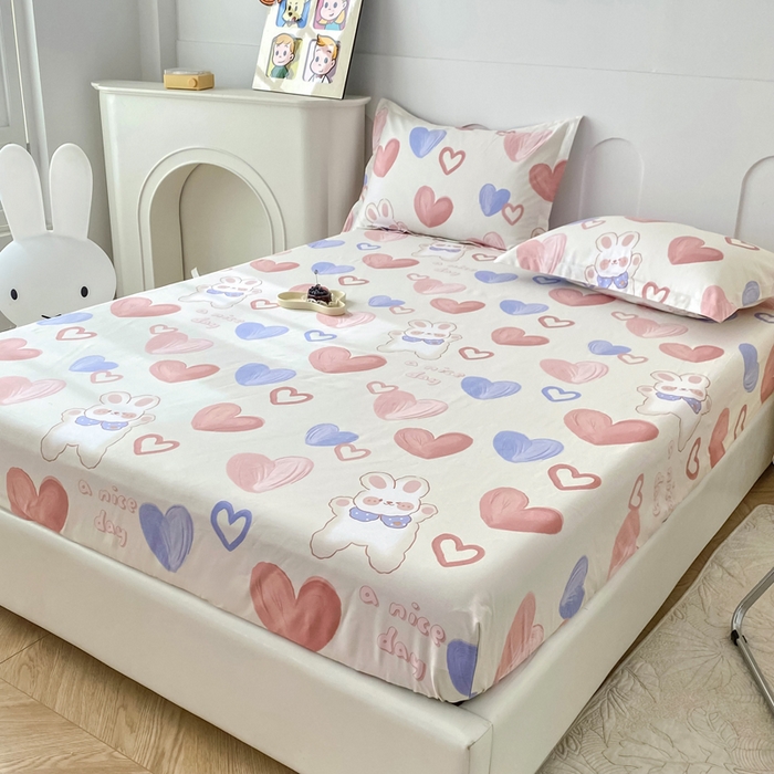 91家纺网 家纺一手货源 找家纺 帛织澜家纺 2025新款喷气12868系列纯棉印花单床笠 小兔可可