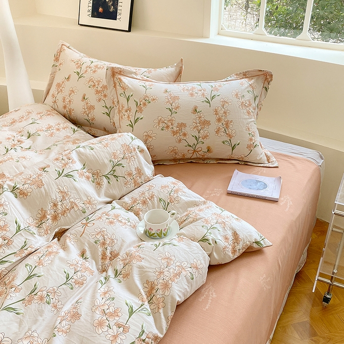 91家纺网 家纺一手货源 找家纺 家贝爱 2024春日新款A类精选高支高密水洗云锦棉四件套 悠然花开