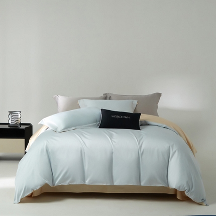 爱缦 2024新款80支新疆棉A类贡缎四件套-极简系列 云天蓝