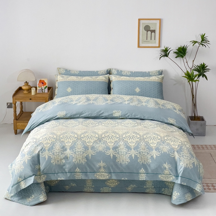 91家纺网 家纺一手货源 找家纺 优乐家纺 2025新款纯棉斜纹床盖款单层被套四件套 爱西西里