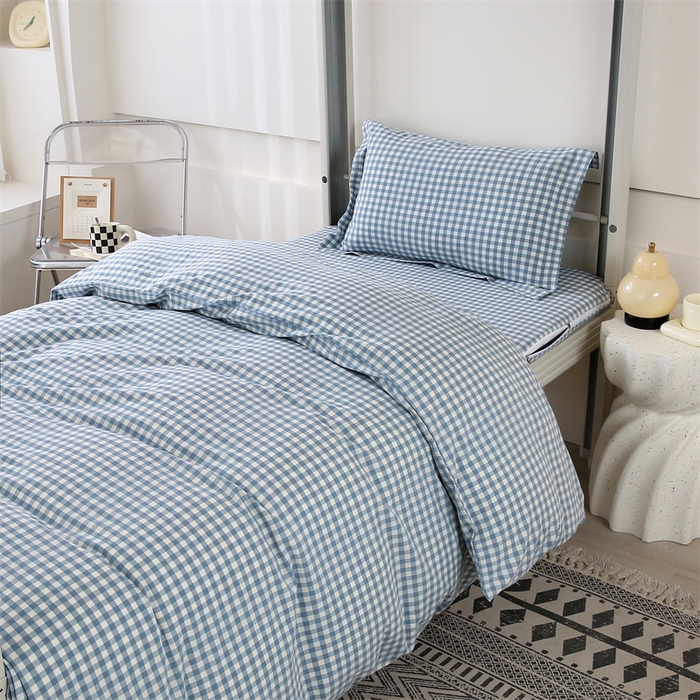 91家纺网 家纺一手货源 找家纺 凌云家纺 2025新款A类全棉水洗棉床垫套三件套四件套学生宿舍 雅致-蓝