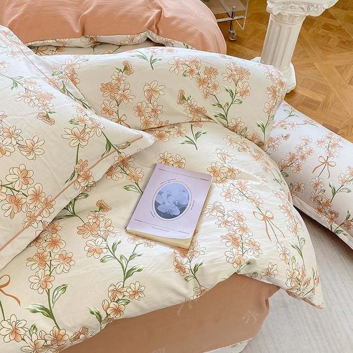 91家纺网 家纺一手货源 找家纺 家贝爱 2024春日新款A类精选高支高密水洗云锦棉四件套 悠然花开