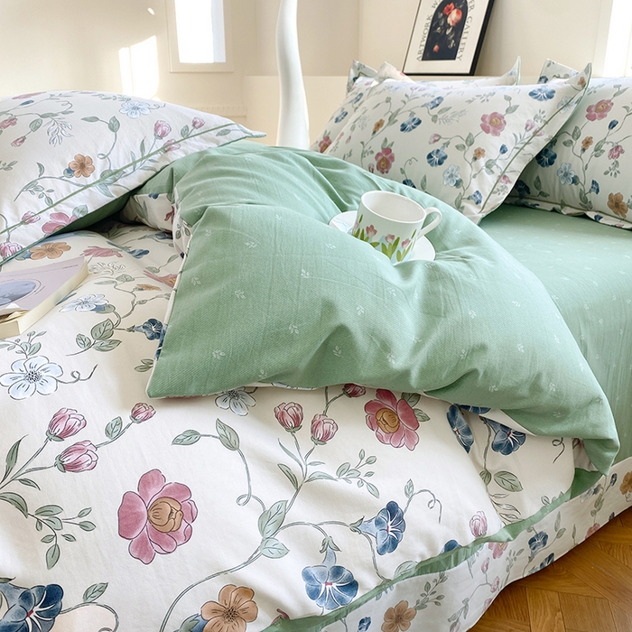 91家纺网 家纺一手货源 找家纺 家贝爱 2024春日新款A类精选高支高密水洗云锦棉四件套 初夏