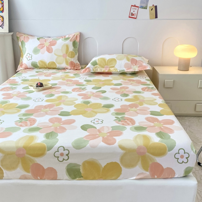 91家纺网 家纺一手货源 找家纺 帛织澜家纺 2026新款喷气12868系列纯棉印花单床笠 花季物语