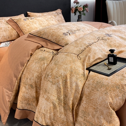 宅家居2024新款轻奢复古风阳绒磨毛雅棉刺绣系列四件套 爱玛桔