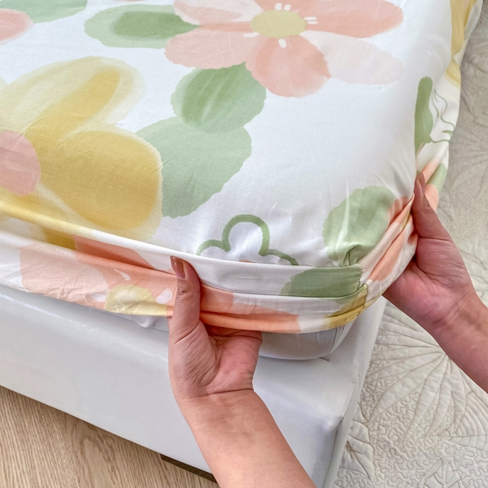 91家纺网 家纺一手货源 找家纺 帛织澜家纺 2026新款喷气12868系列纯棉印花单床笠 花季物语