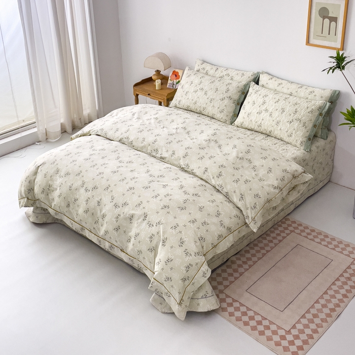 91家纺网 家纺一手货源 找家纺 优乐家纺 2025新款纯棉斜纹床盖款单层被套四件套 妃子笑