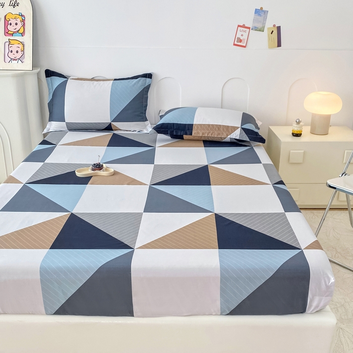 91家纺网 家纺一手货源 找家纺 帛织澜家纺 2025新款喷气12868系列纯棉印花单床笠 七巧板