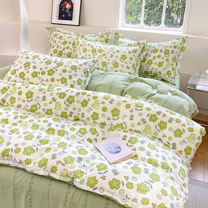 91家纺网 家纺一手货源 找家纺 家贝爱 2024春日新款A类精选高支高密水洗云锦棉四件套 缤纷花朵