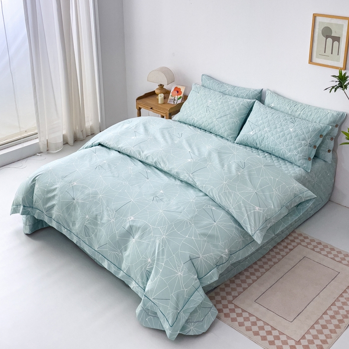 91家纺网 家纺一手货源 找家纺 优乐家纺 2025新款纯棉斜纹床盖款单层被套四件套 淑女格