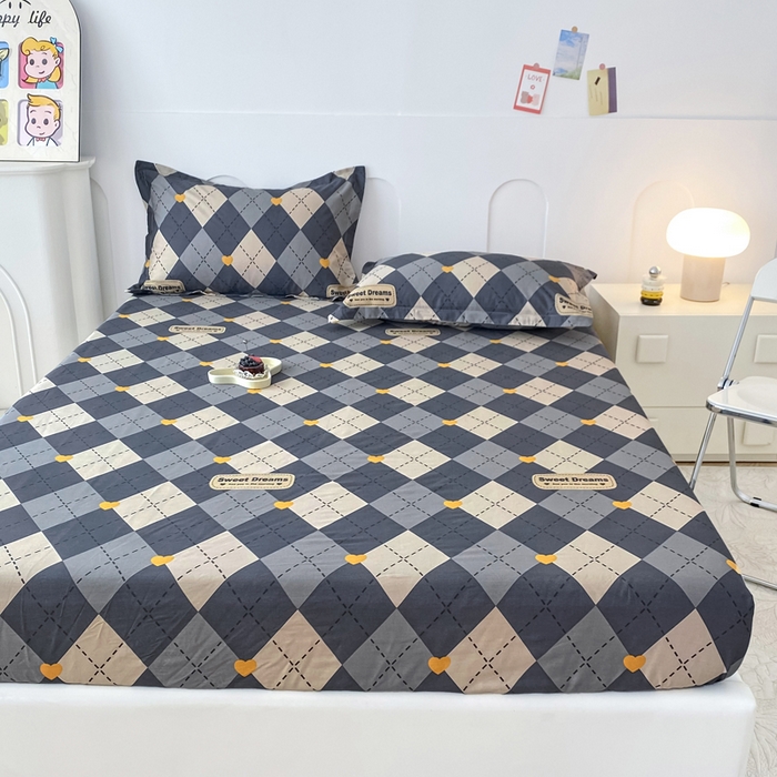 91家纺网 家纺一手货源 找家纺 帛织澜家纺 2026新款喷气12868系列纯棉印花单床笠 格韵空间