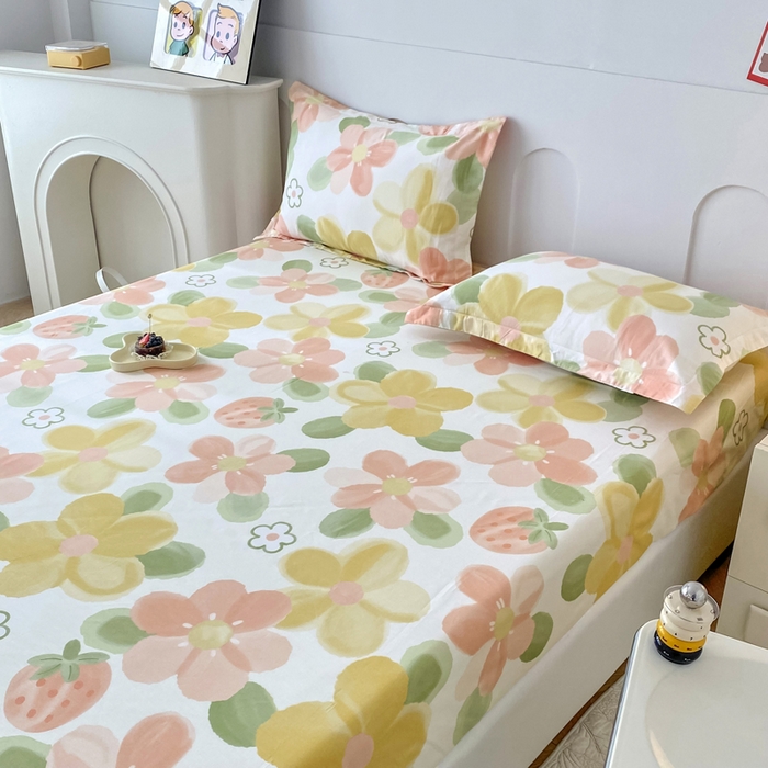 91家纺网 家纺一手货源 找家纺 帛织澜家纺 2026新款喷气12868系列纯棉印花单床笠 花季物语