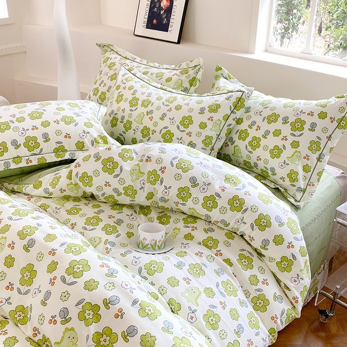 91家纺网 家纺一手货源 找家纺 家贝爱 2024春日新款A类精选高支高密水洗云锦棉四件套 缤纷花朵