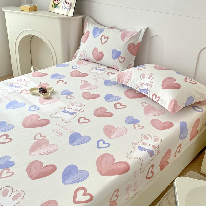 91家纺网 家纺一手货源 找家纺 帛织澜家纺 2025新款喷气12868系列纯棉印花单床笠 小兔可可