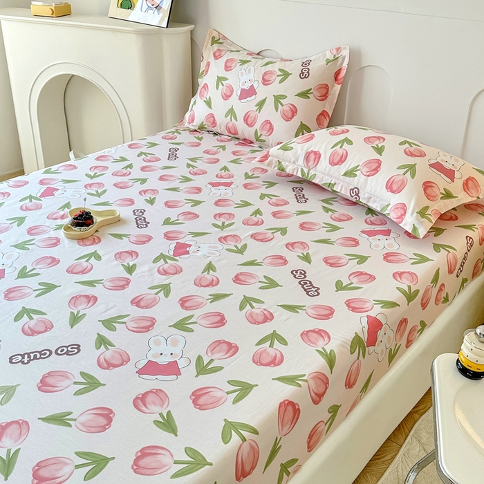 91家纺网 家纺一手货源 找家纺 帛织澜家纺 2026新款喷气12868系列纯棉印花单床笠 花仙兔