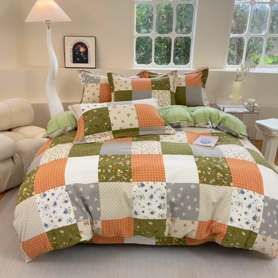 91家纺网 家纺一手货源 找家纺 家贝爱 2024春日新款A类精选高支高密水洗云锦棉四件套 花间艺绿