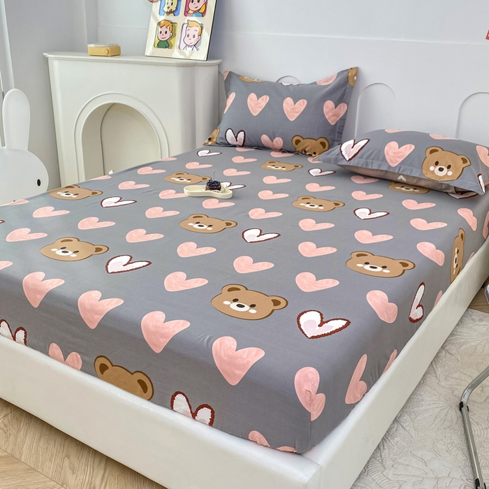 91家纺网 家纺一手货源 找家纺 帛织澜家纺 2025新款喷气12868系列纯棉印花单床笠 多米熊