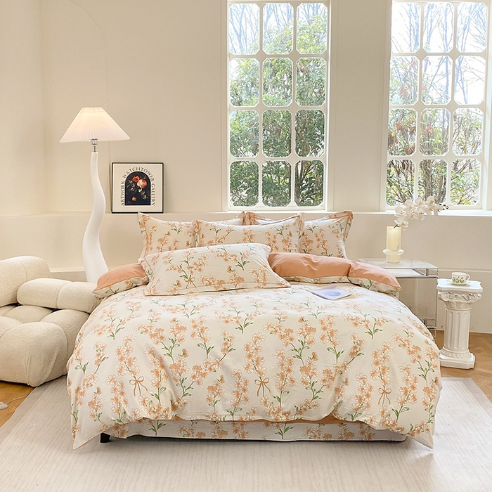 91家纺网 家纺一手货源 找家纺 家贝爱 2024春日新款A类精选高支高密水洗云锦棉四件套 悠然花开