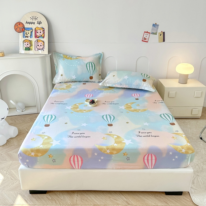 91家纺网 家纺一手货源 找家纺 帛织澜家纺 2025新款喷气12868系列纯棉印花单床笠 热气球