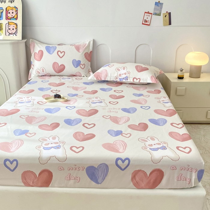 91家纺网 家纺一手货源 找家纺 帛织澜家纺 2025新款喷气12868系列纯棉印花单床笠 小兔可可