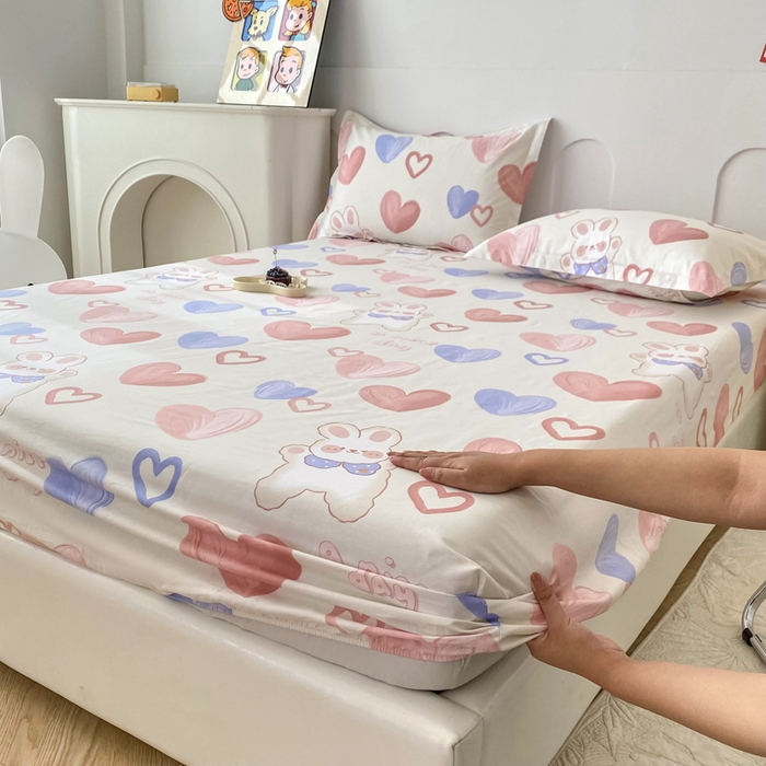 91家纺网 家纺一手货源 找家纺 帛织澜家纺 2025新款喷气12868系列纯棉印花单床笠 小兔可可