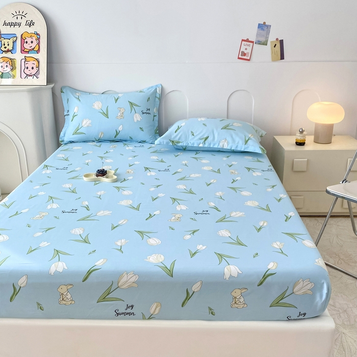 91家纺网 家纺一手货源 找家纺 帛织澜家纺 2026新款喷气12868系列纯棉印花单床笠 百合兔