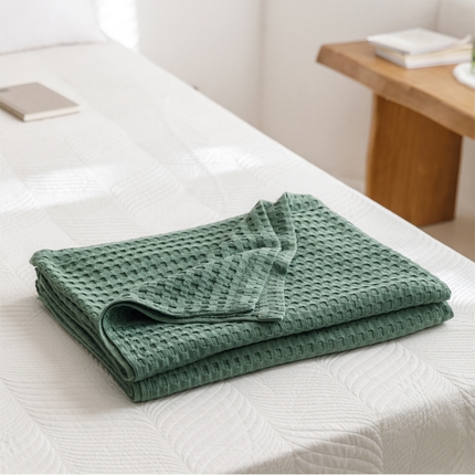 91家纺网 家纺一手货源 找家纺 朴尔家纺-毛巾被 2024新款柔软风纯色华夫格全棉纱布毛巾被系列 华夫格-绿