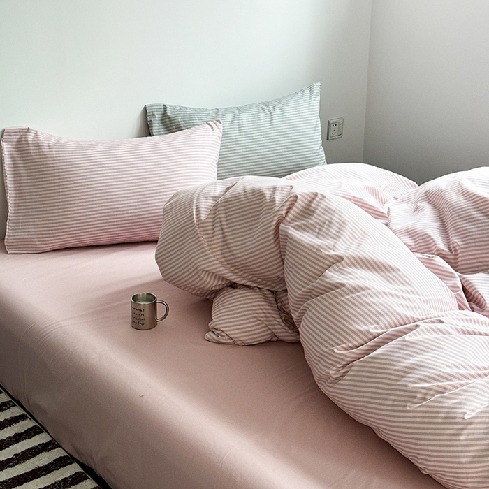 91家纺网 家纺一手货源 找家纺 窝米 2024新款13370全棉极简风四件套系列 莫妮粉