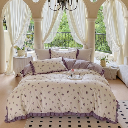 91家纺网 家纺一手货源 找家纺 （总）乐童家纺 2024新款13372全棉雪纺花边四件套直播热款