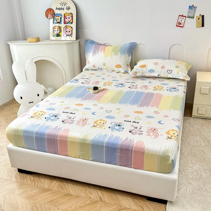 91家纺网 家纺一手货源 找家纺 帛织澜家纺 2025新款喷气12868系列纯棉印花单床笠 萌系新宠