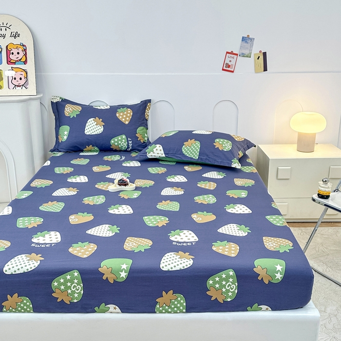 91家纺网 家纺一手货源 找家纺 帛织澜家纺 2026新款喷气12868系列纯棉印花单床笠 草莓园