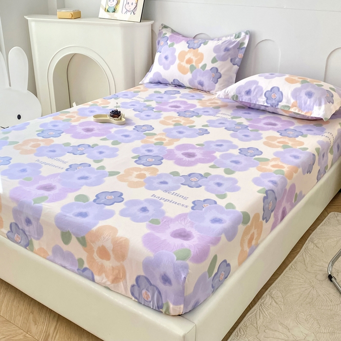 91家纺网 家纺一手货源 找家纺 帛织澜家纺 2025新款喷气12868系列纯棉印花单床笠 紫韵花开