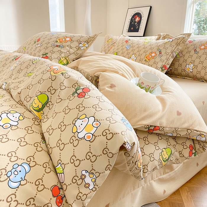 91家纺网 家纺一手货源 找家纺 家贝爱 2024春日新款A类精选高支高密水洗云锦棉四件套 宝莉熊