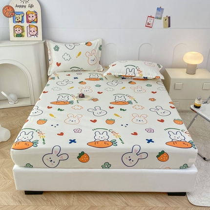 帛织澜家纺 2025新款喷气12868系列纯棉印花单床笠 萝卜兔