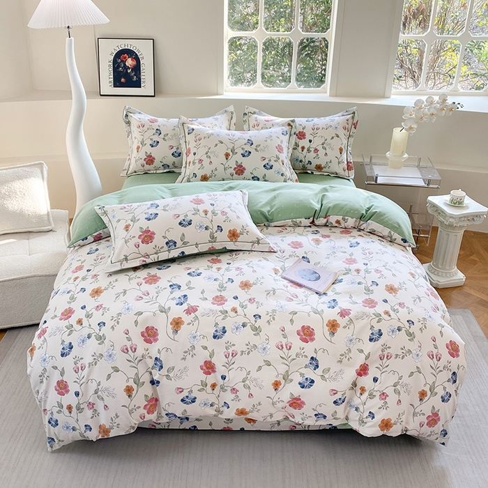 91家纺网 家纺一手货源 找家纺 家贝爱 2024春日新款A类精选高支高密水洗云锦棉四件套 初夏