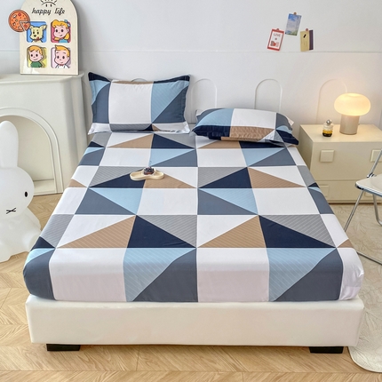 91家纺网 家纺一手货源 找家纺 帛织澜家纺 2025新款喷气12868系列纯棉印花单床笠 七巧板