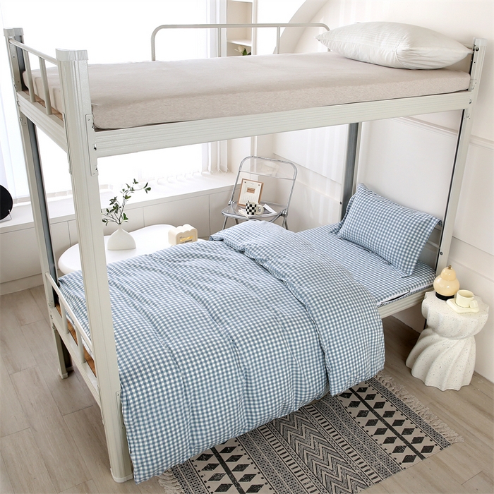 91家纺网 家纺一手货源 找家纺 凌云家纺 2025新款A类全棉水洗棉床垫套三件套四件套学生宿舍 雅致-蓝