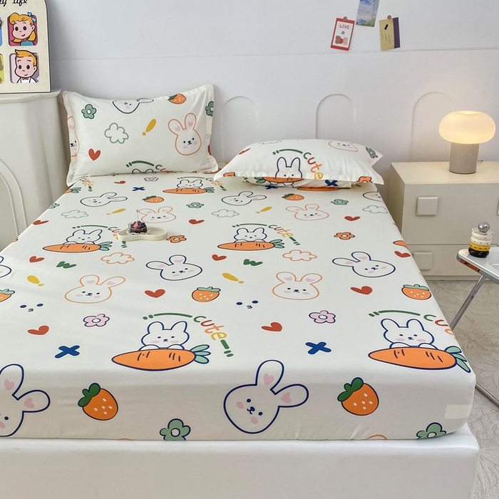 91家纺网 家纺一手货源 找家纺 帛织澜家纺 2025新款喷气12868系列纯棉印花单床笠 萝卜兔